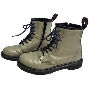 Dr. Martens 1460J Silver Sparkle Rays Lace Up Patent Leather Boot Youth Sz 3